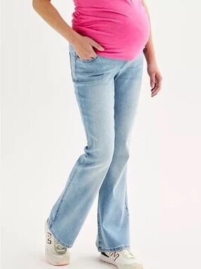 Maternity Sonoma Goods For Life Sz 2 Over The Belly Flare Jeans Light Wash Blue